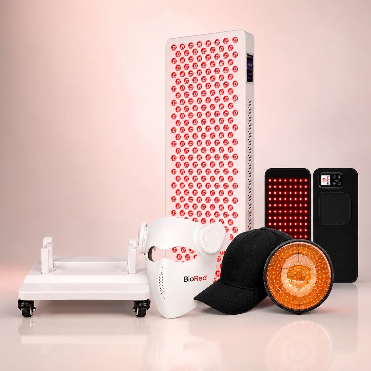 The All-in-One Bundle: the BioRed Max Panel with its stand, plus the mask, cap and belt.